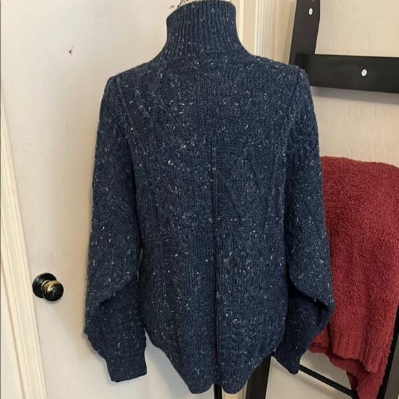 Aran Crafts Cozy Blue Speckled Knit Wool Front Quarter Zip Sweater - Picture 6 of 9